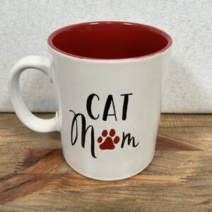 Cat Mom Mug with Paw Print 16oz White Black Red